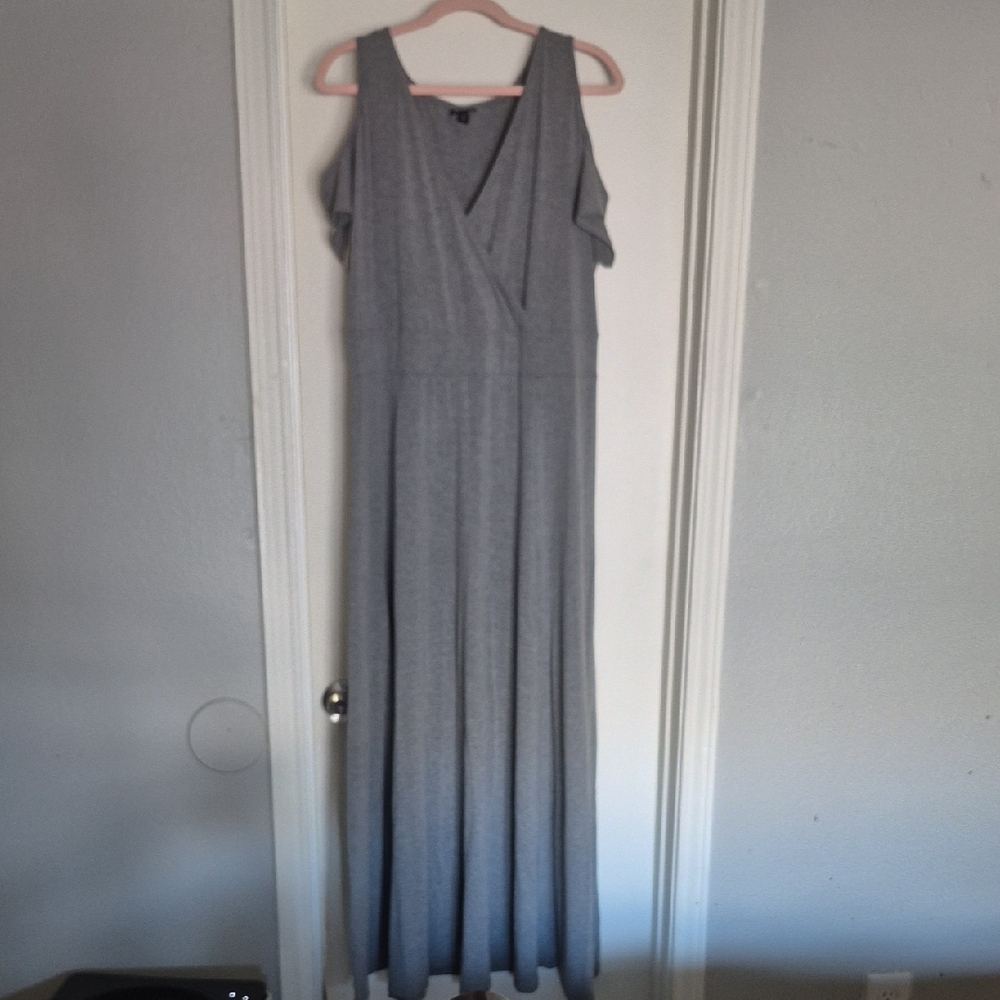 Torrid Gray Cold-Shoulder Wrap Maxi Dress